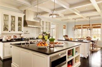 Large kitchen remodeling with white furniture and dark flooring Kitchen Remodel: 101 Stunning Ideas for Your Kitchen Design