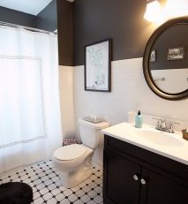 Make black and white combo work in small bathrooms with right balance