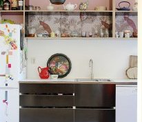 Mix color and pattern in the eclectic kitchen with wallpaper [From: Holly Marder]
