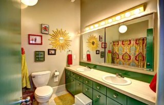 Stunning kids bathroom with beautiful repurposed green cabinets 23 Kids Bathroom Design Ideas to Brighten Up Your Home