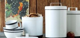 White enamel storage canisters